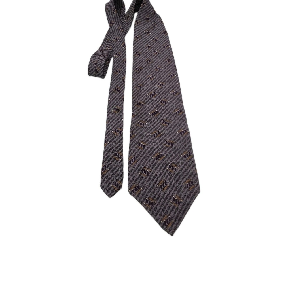 Vintage Bill Blass Black Label Silk Tie Purple & Gold Geometric Men’s Necktie